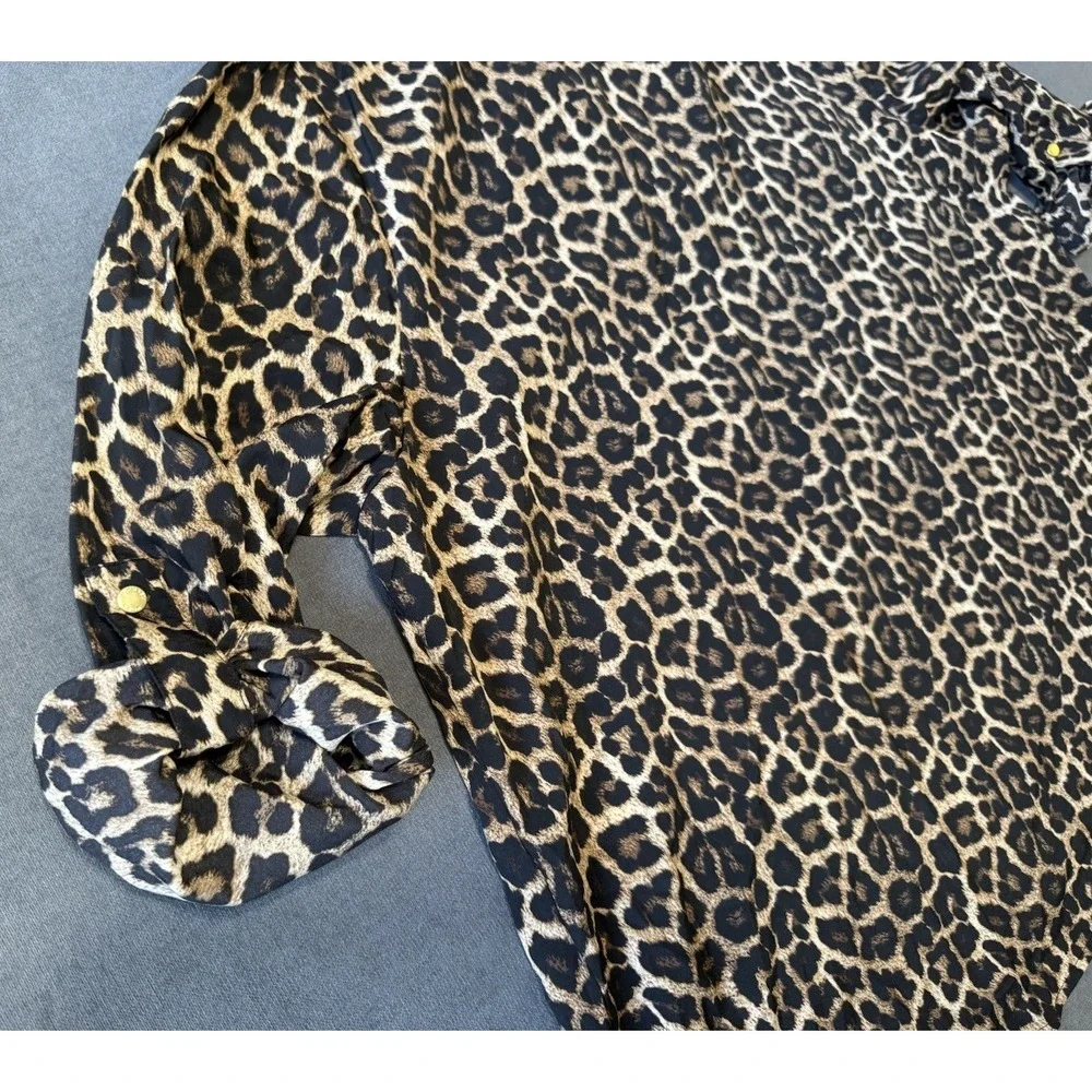 NEW Michael Kors Leopard Print Zip Front Blouse Top Women's Plus Size 3X